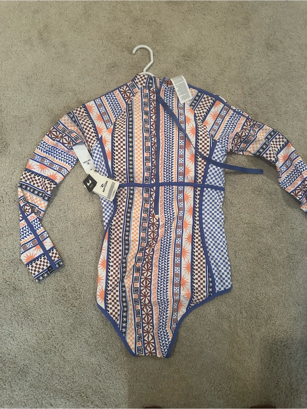 Rip Curl Blue and White Long-Sleeve One-Piece Swimsuit - Picture 4 of 8